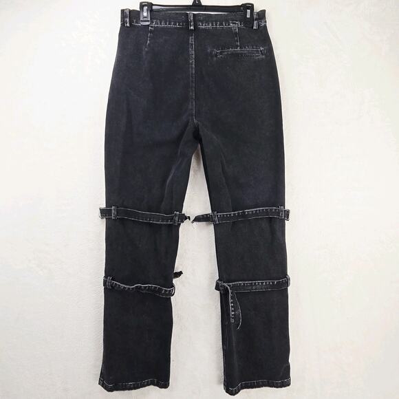 MODITEC Jeans Mens 30x29 Black Denim Buckle Strap Legs Goth Whimsigoth Rave Emo - Picture 10 of 16